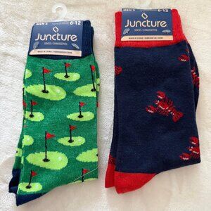 Juncture Novelty Crew Socks – Men’s 6–12 (Golf & Lobster Prints)